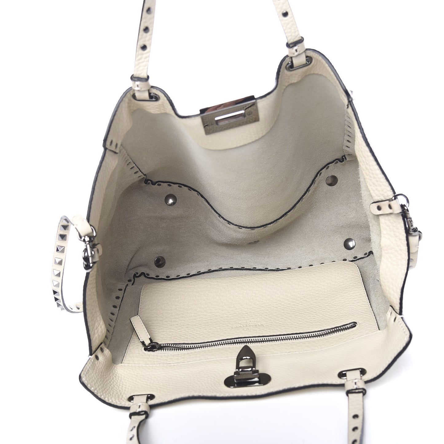 Alce Printed Calfskin Medium Rockstud Tote Light Ivory