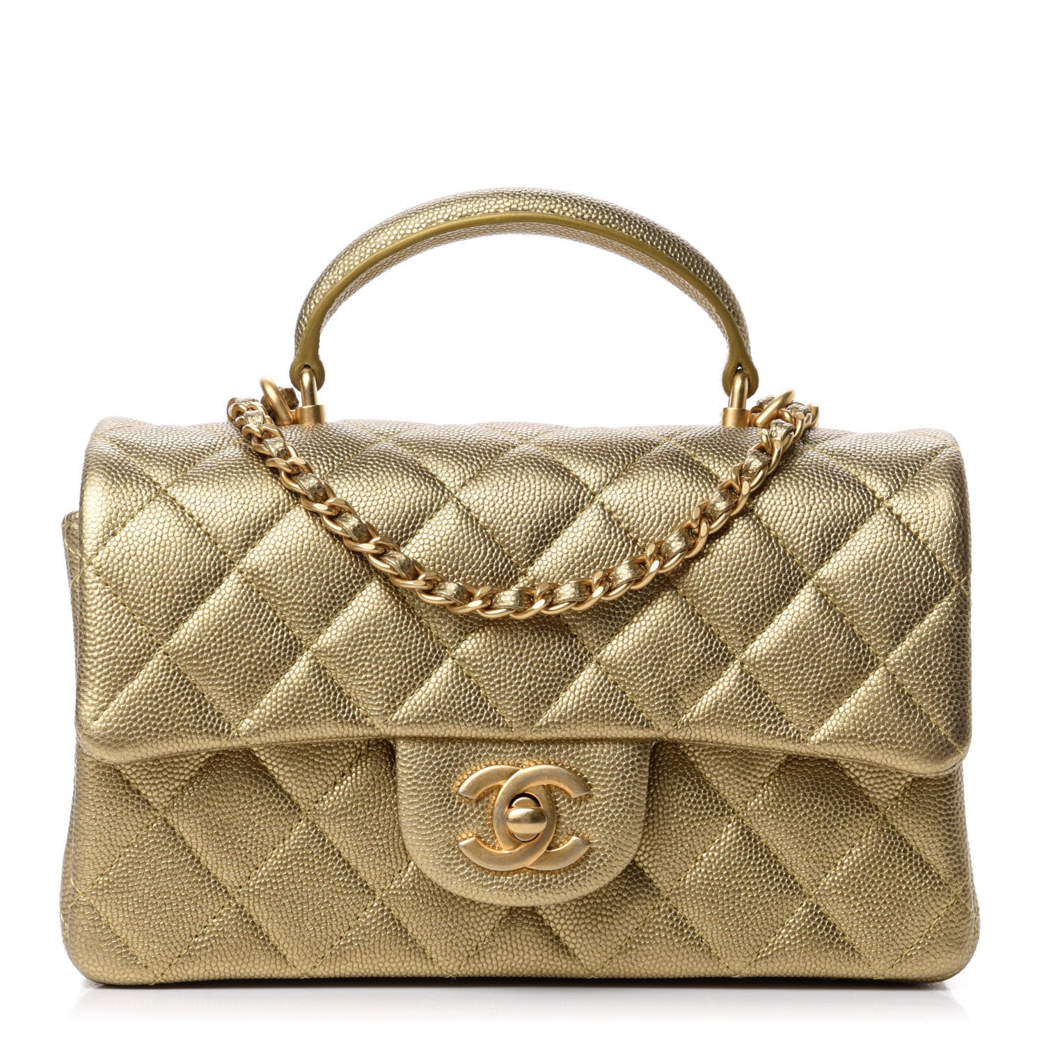 Chanel Metallic Caviar Quilted Mini Top Handle Rectangular Flap Gold 1 of 11