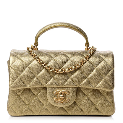 Chanel Metallic Caviar Quilted Mini Top Handle Rectangular Flap Gold 1 of 11