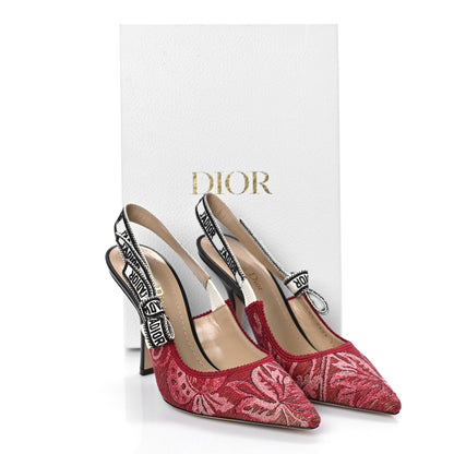 Christian Dior Brocade Lurex Ribbon Embroidered J'Adior Slingback 100mm Pumps 39.5 Cherry 9 of 9