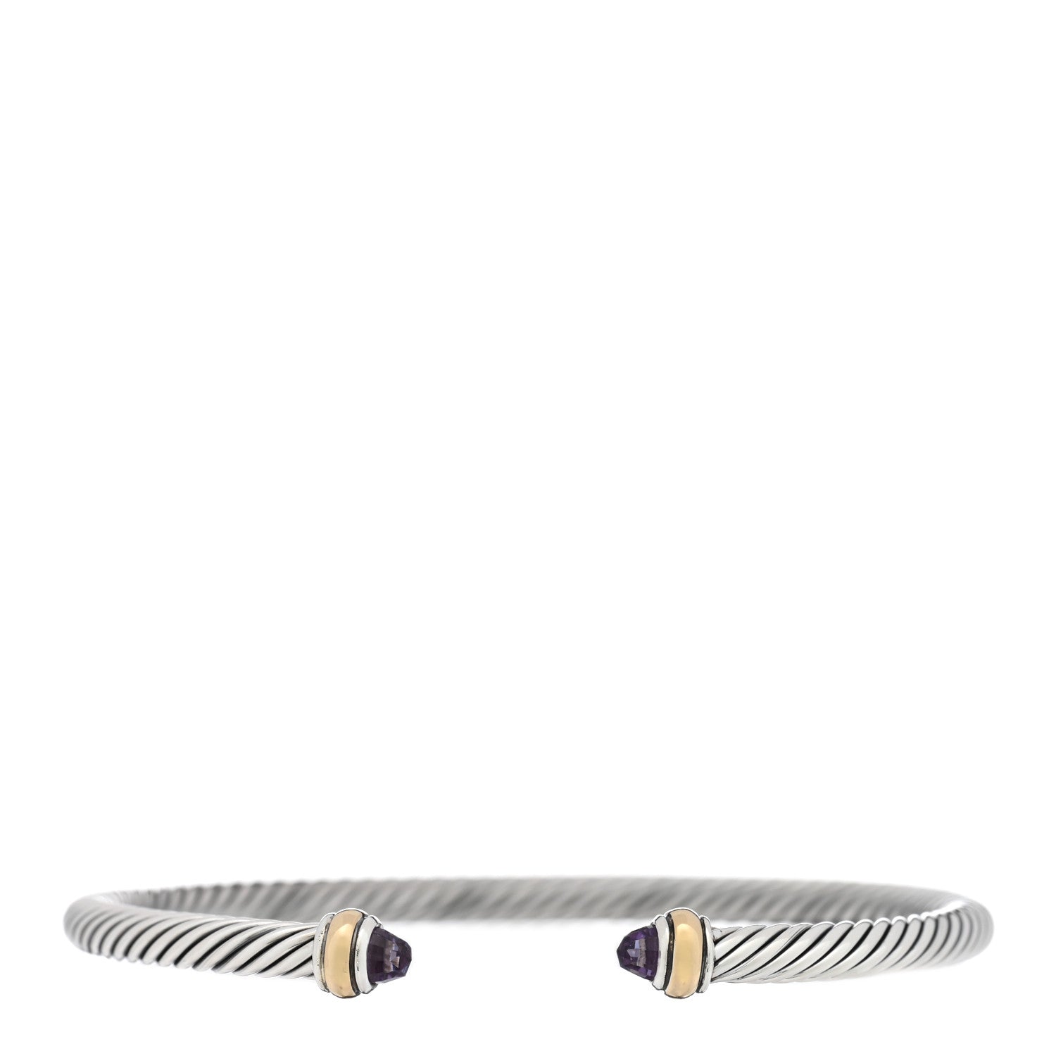 David Yurman Sterling Silver 18K Yellow Gold Amethyst 4mm Cable Classics Bracelet 1 of 3