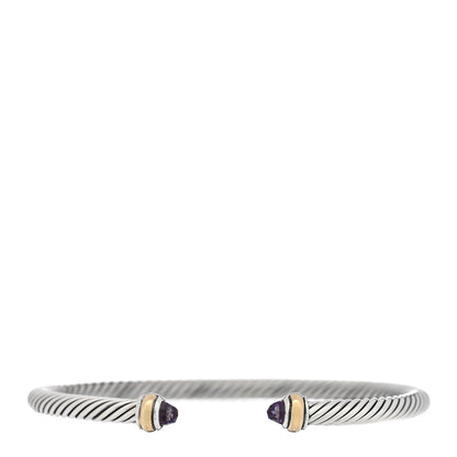 David Yurman Sterling Silver 18K Yellow Gold Amethyst 4mm Cable Classics Bracelet 1 of 3