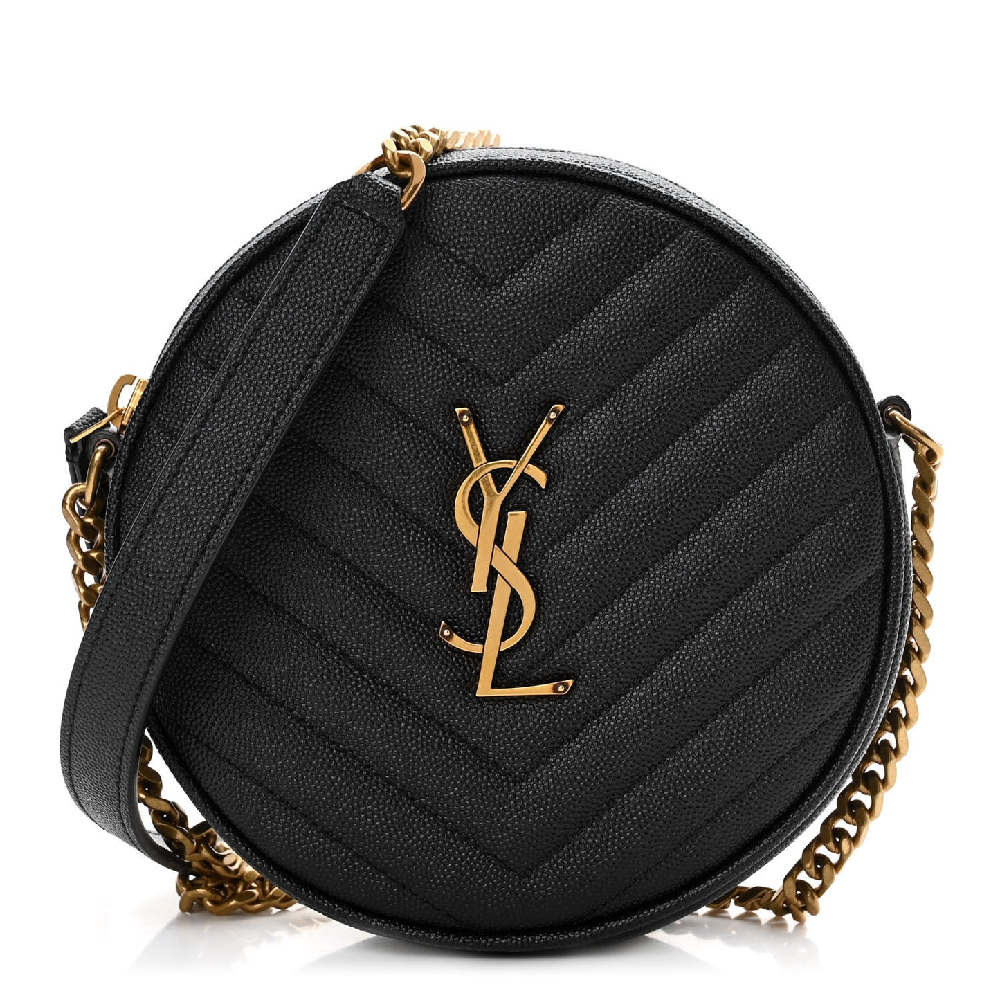 Grain De Poudre Matelasse Chevron Quilted Round Vinyle Camera Bag Black