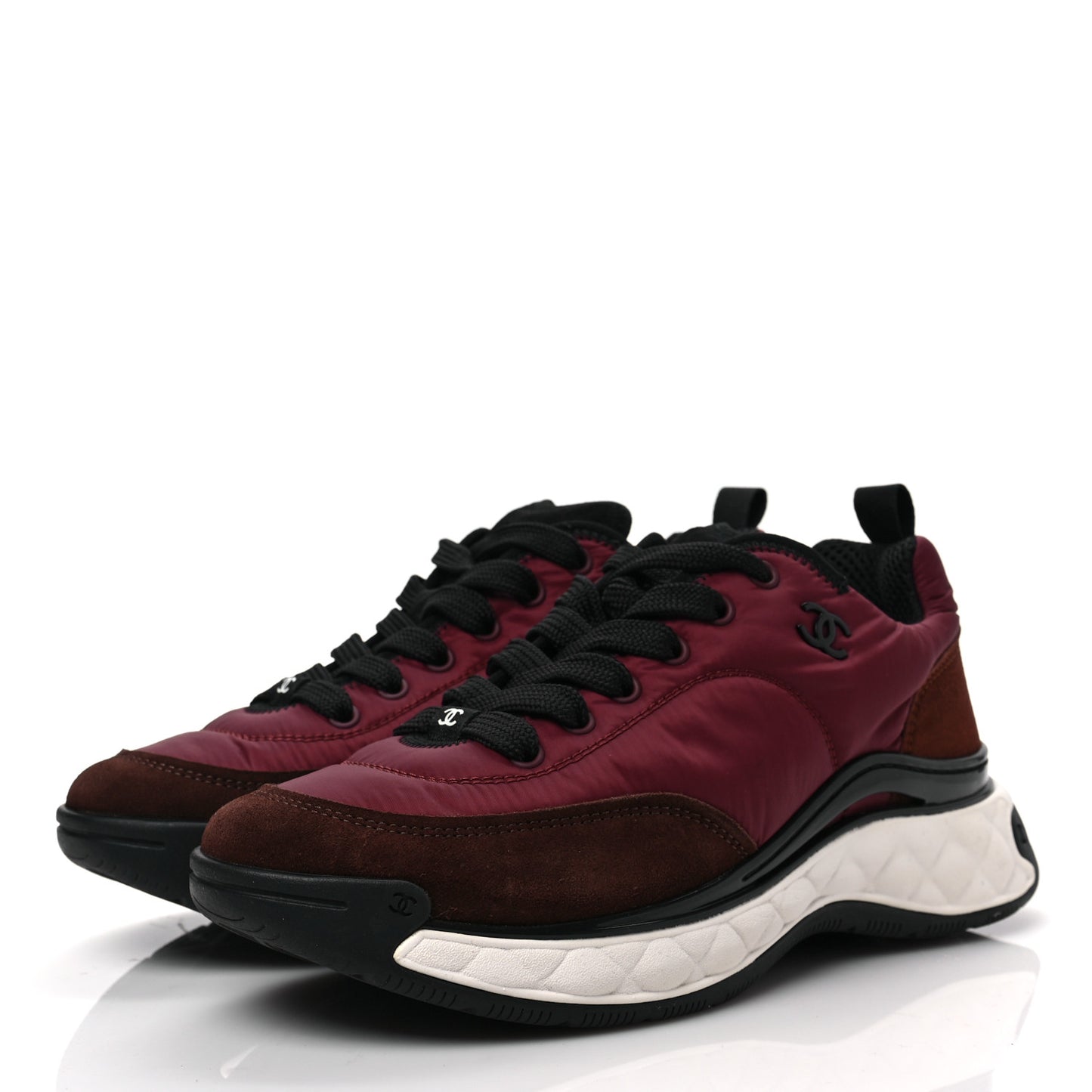 Nylon Suede Calfskin CC Sneakers 38.5 Burgundy