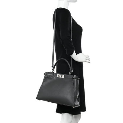 Fendi Cuoio Romano Selleria Bi-Color Medium Peekaboo Iconic Satchel Asfalto Latte 2 of 11