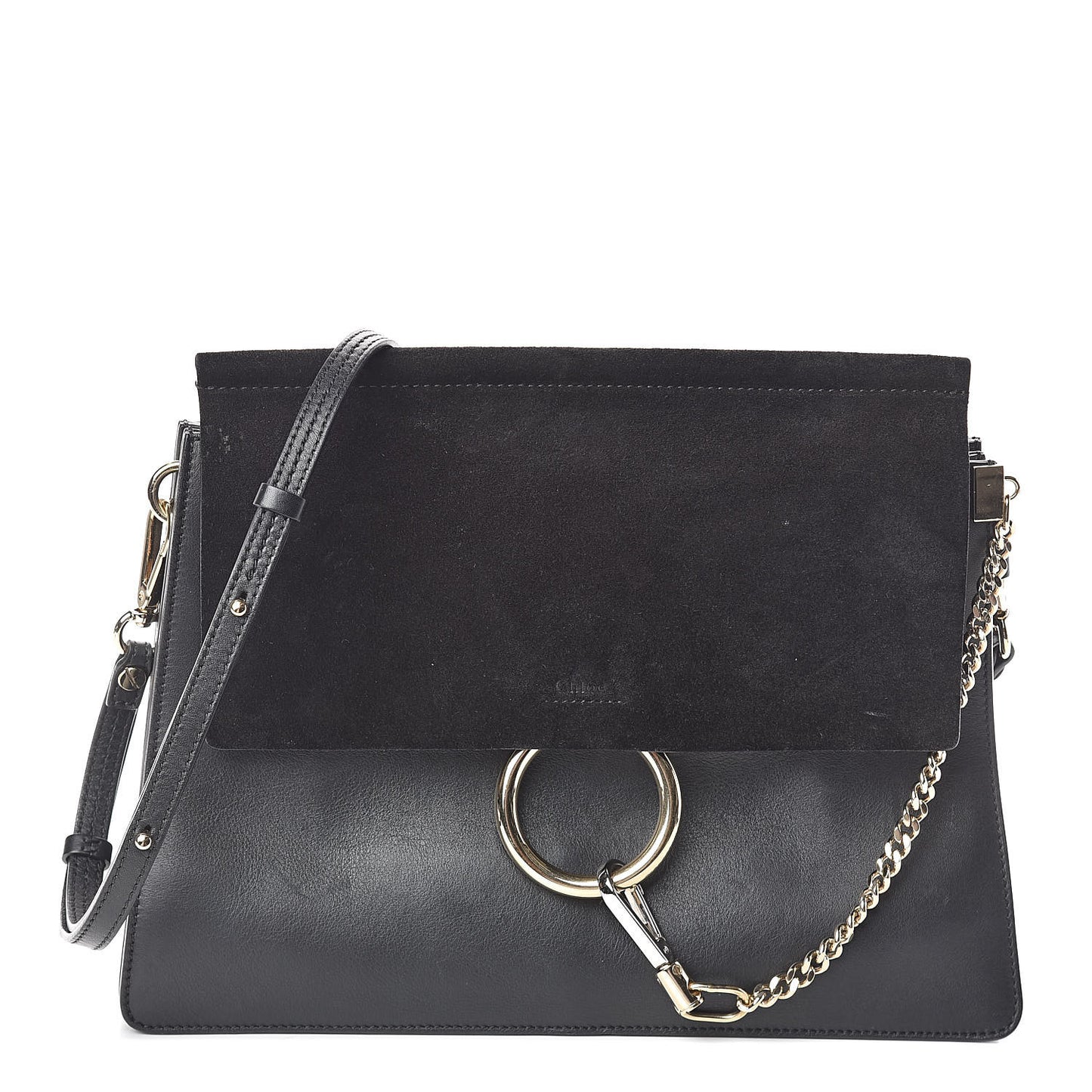 Suede Calfskin Medium Faye Shoulder Bag Black