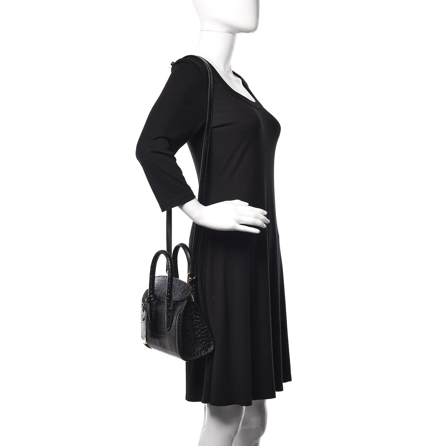 Alexander McQueen Calfskin Crocodile Embossed Mini Heroine 21 Black 2 of 11