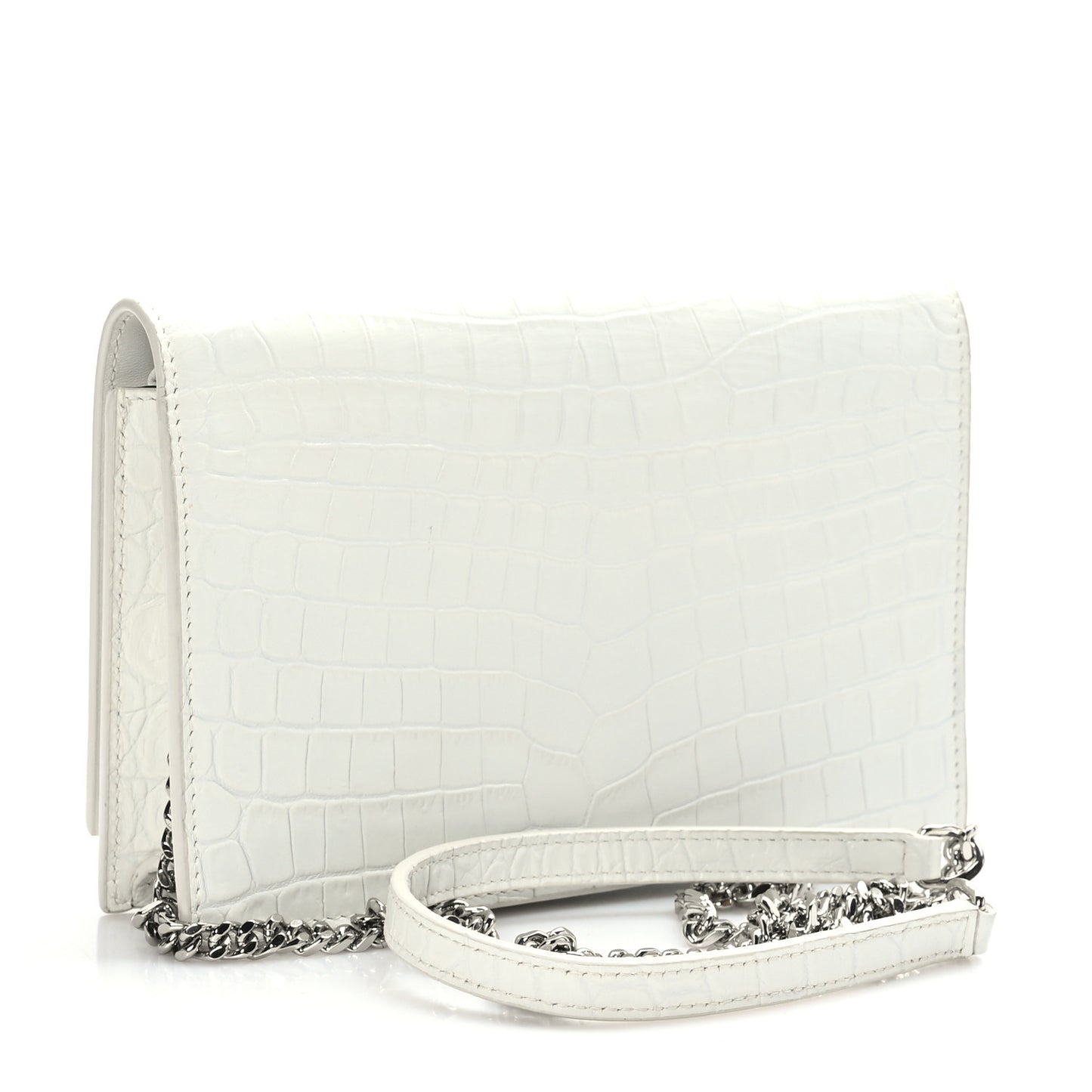 Calfskin Crocodile Embossed Kate Monogram Tassel Chain Wallet Crema Soft