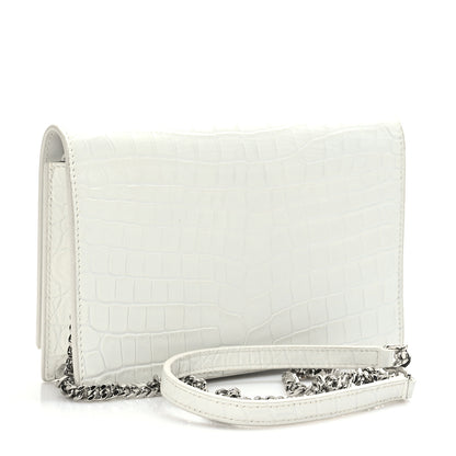 Saint Laurent Calfskin Crocodile Embossed Kate Monogram Tassel Chain Wallet Crema Soft 3 of 8