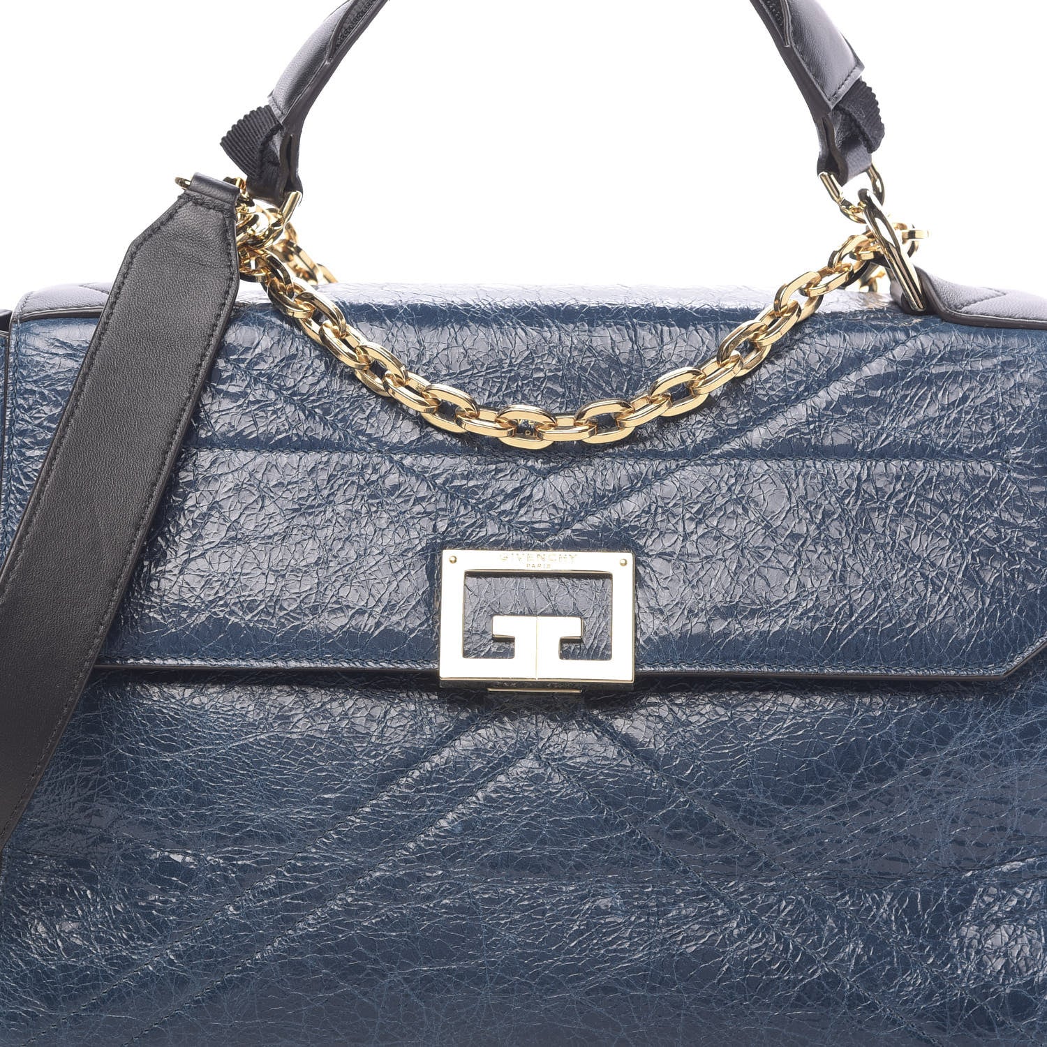 Givenchy Creased Patent Calfskin Medium ID Flap Oil Blue 7 of 9