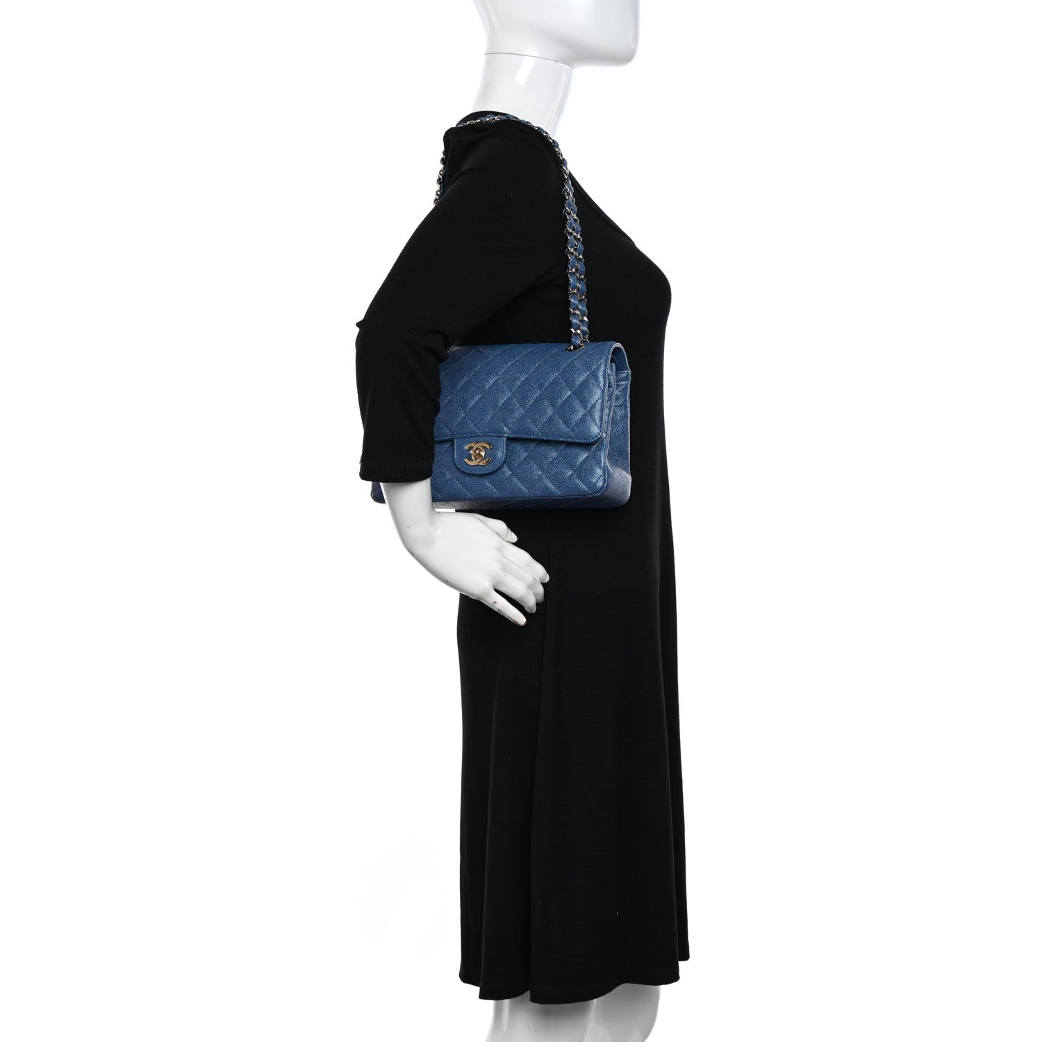 Chanel Iridescent Caviar Quilted Medium Double Flap Dark Blue 2 of 10