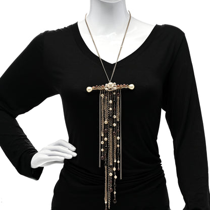Chanel Pearl Crystal Multi Strand Necklace Gold Purple 2 of 5