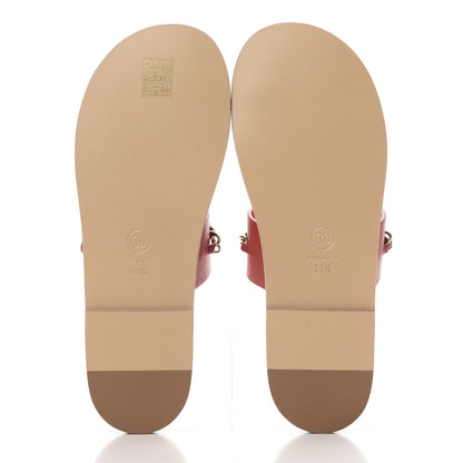 Chanel Calfskin Chain CC Logo Toe Ring Sandals 39.5 Red 5 of 9