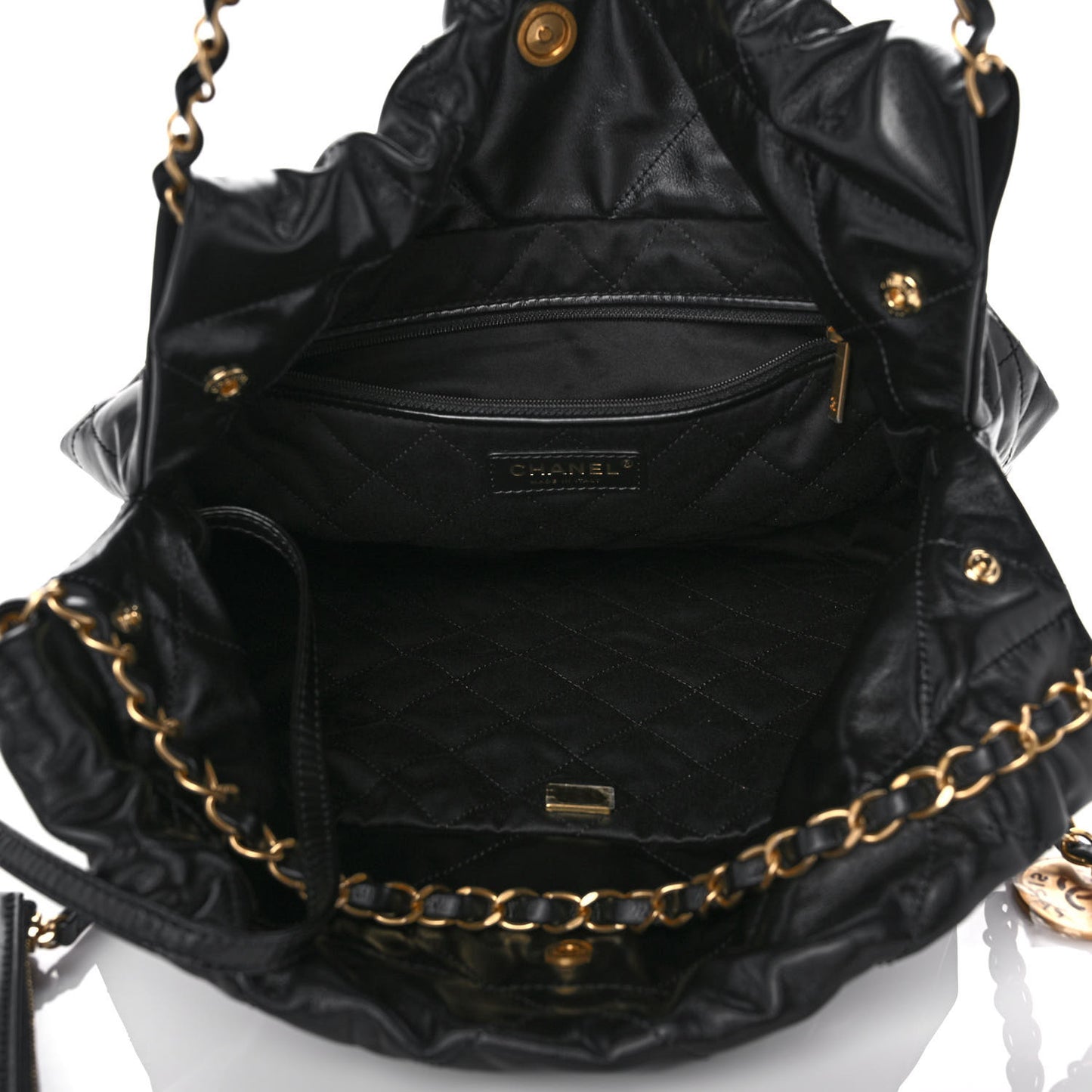 Shiny Calfskin Quilted Small Chanel 22 Black