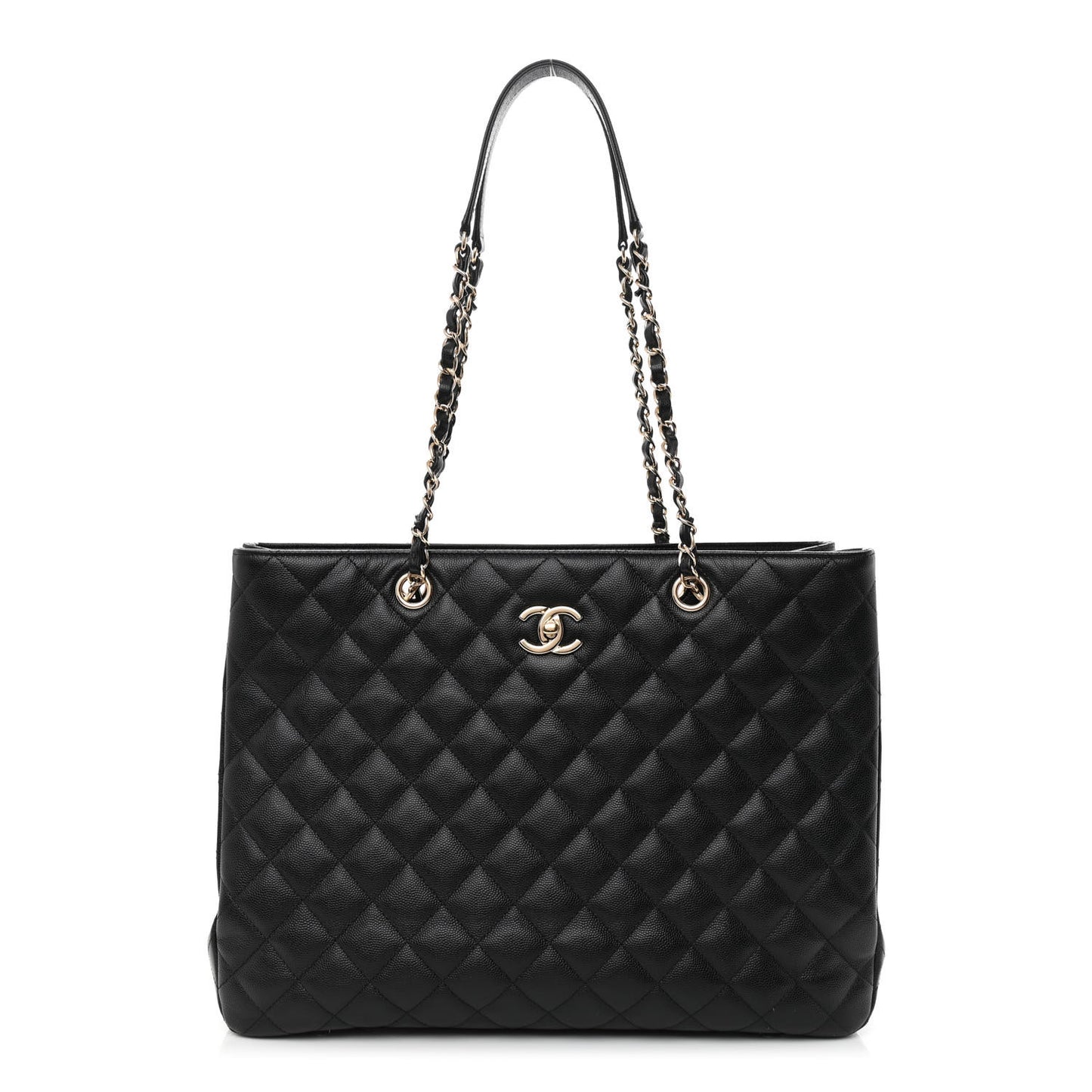 Caviar Quilted Large Shopping Tote Black