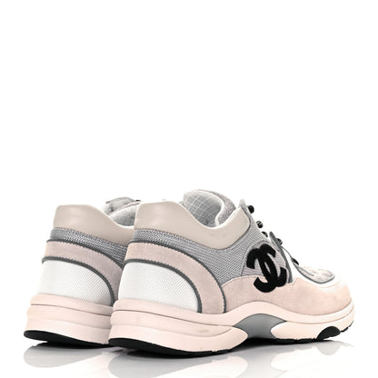 Chanel Nylon Calfskin Suede Womens CC Sneakers 39.5 Grey White Pink 15 of 32