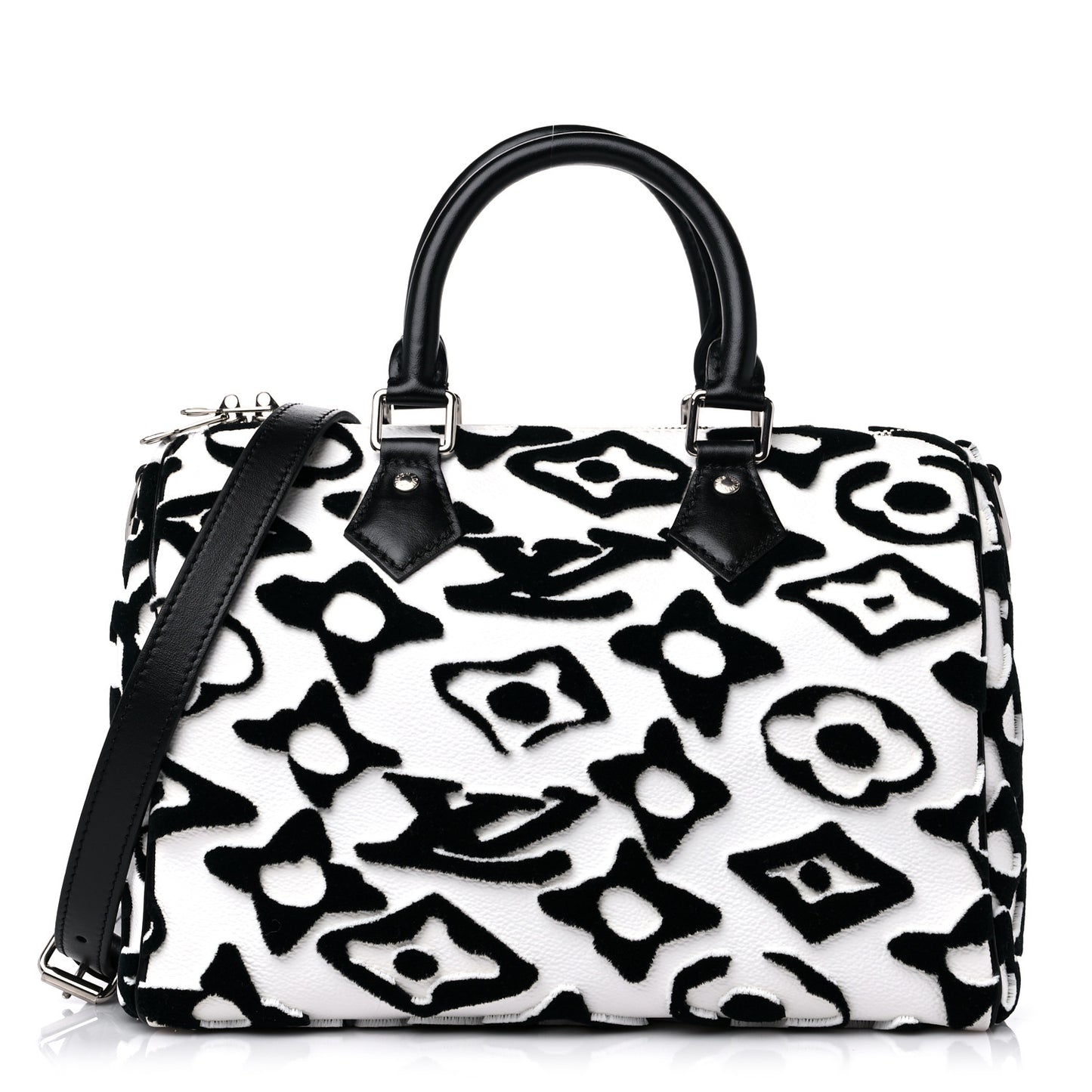 X UF Tufted Monogram Speedy Bandouliere 25 White Black
