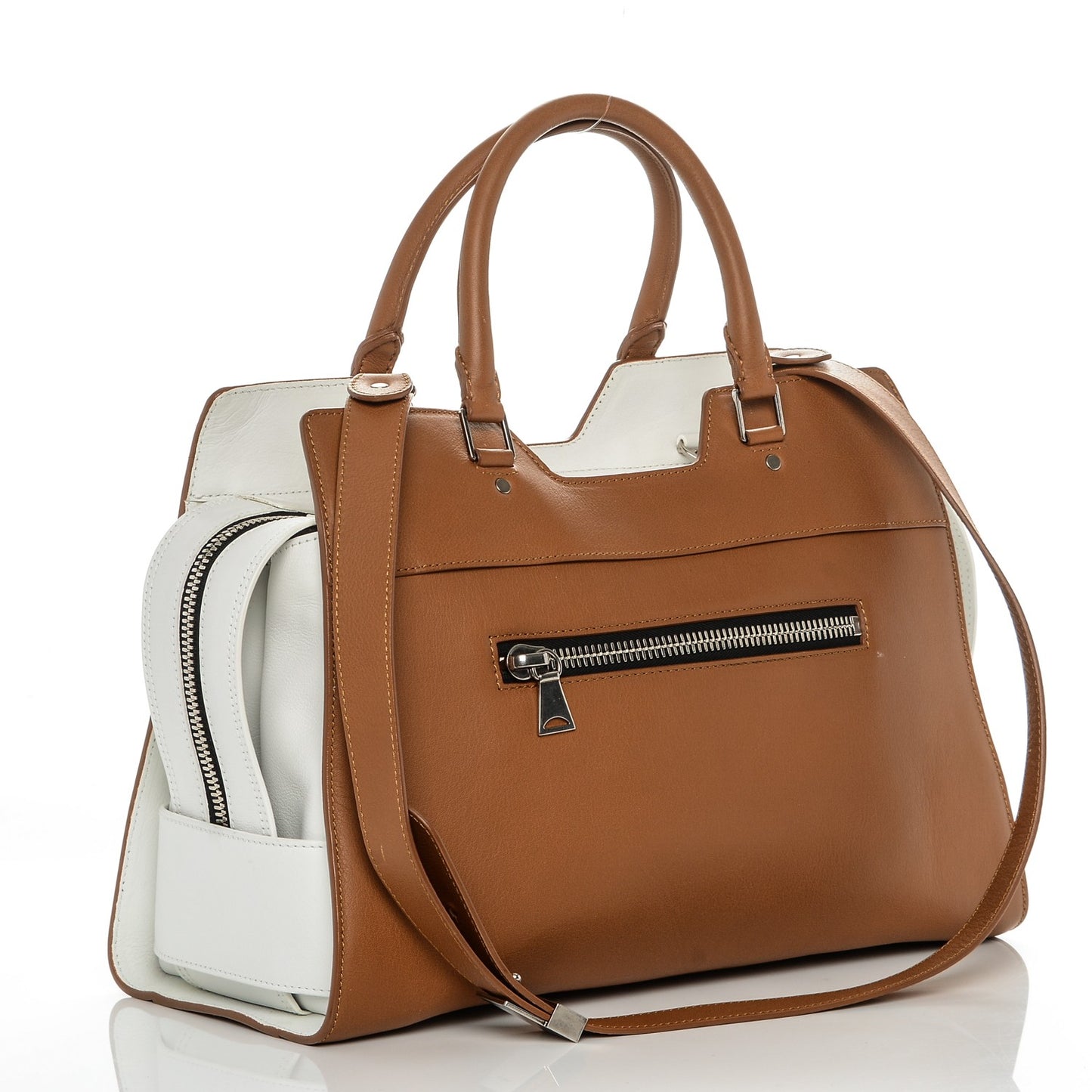 Smooth Calfskin PS13 Small Bi-Color Satchel Caramel White