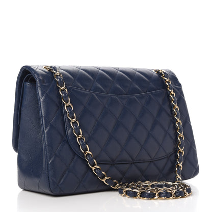 Chanel Caviar Quilted Jumbo Double Flap Blue 3 of 10