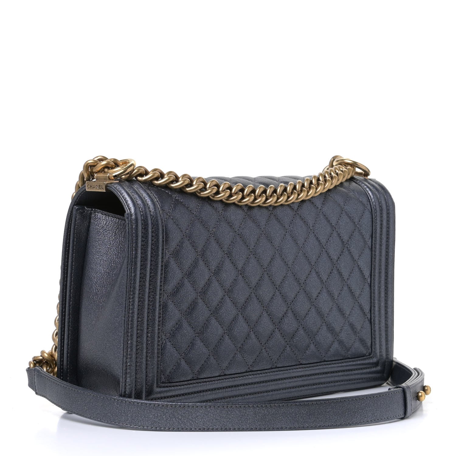 Chanel Metallic Calfskin Quilted New Medium Boy Flap Charcoal 2 of 4