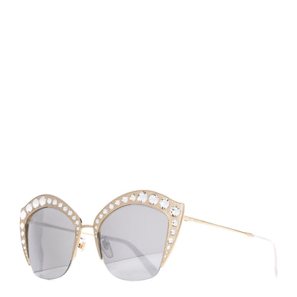 Gucci Metal Crystal Cat Eye Sunglasses GG00114S Gold 1 of 8