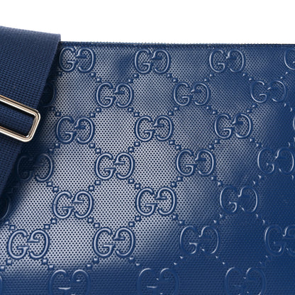 Gucci Calfskin GG Tennis Embossed Medium Wristlet Messenger Bag Intense Metal Blue 8 of 10