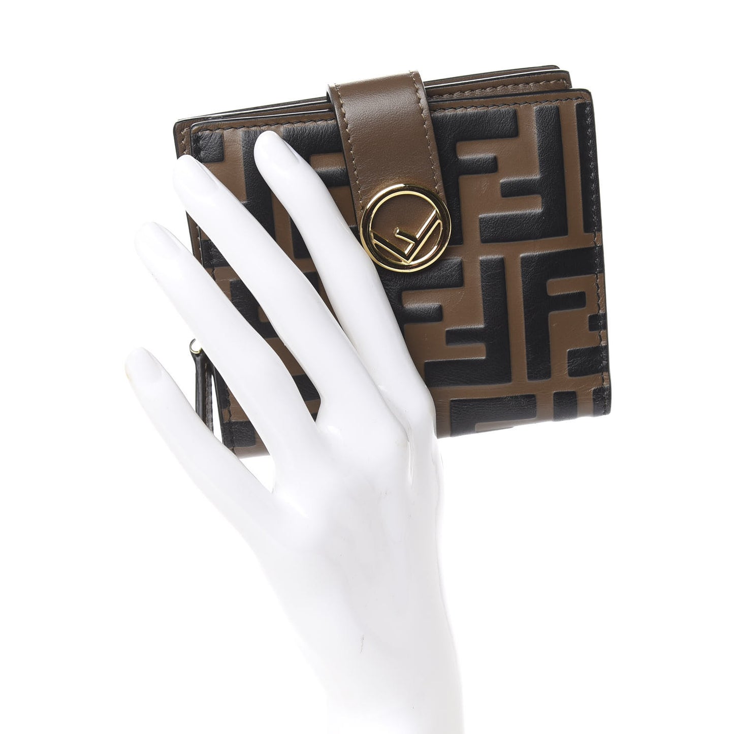 Vitello Soft F is Fendi Bi-Color FF 1974 Embossed Compact Wallet Maya Black