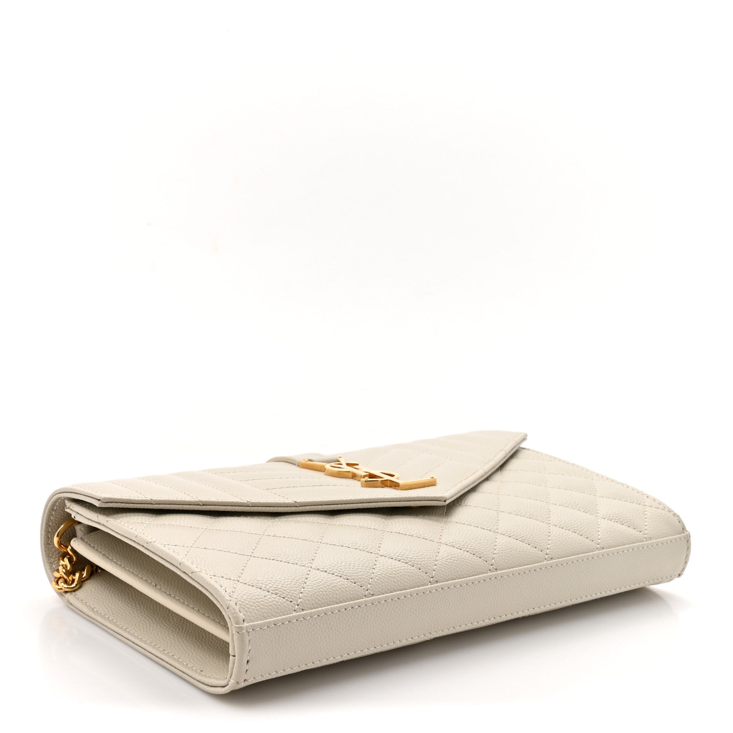 Saint Laurent Grain De Poudre Mixed Matelasse Triquilt Monogram Chain Wallet Crema Soft 4 of 12