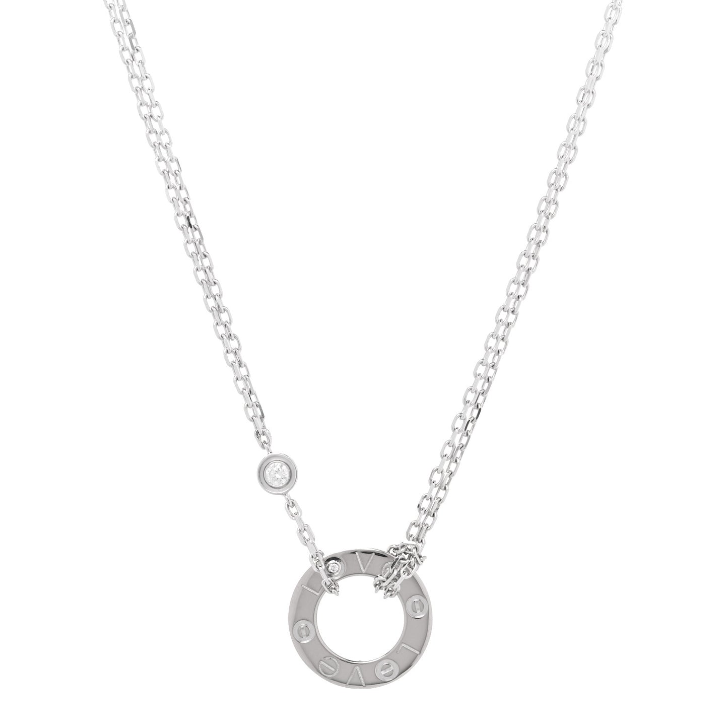 18K White Gold 2 Diamond LOVE Necklace