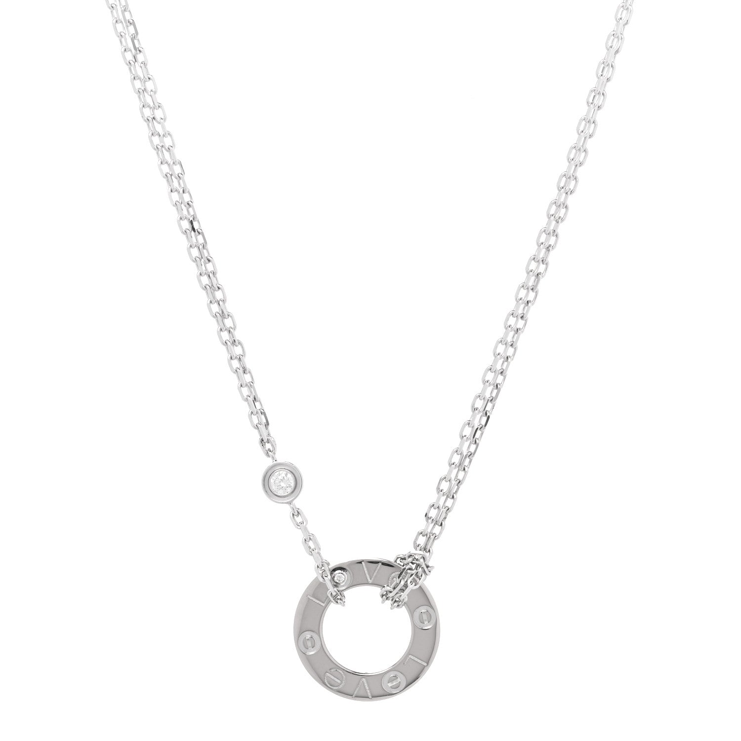 Cartier 18K White Gold 2 Diamond LOVE Necklace 1 of 7