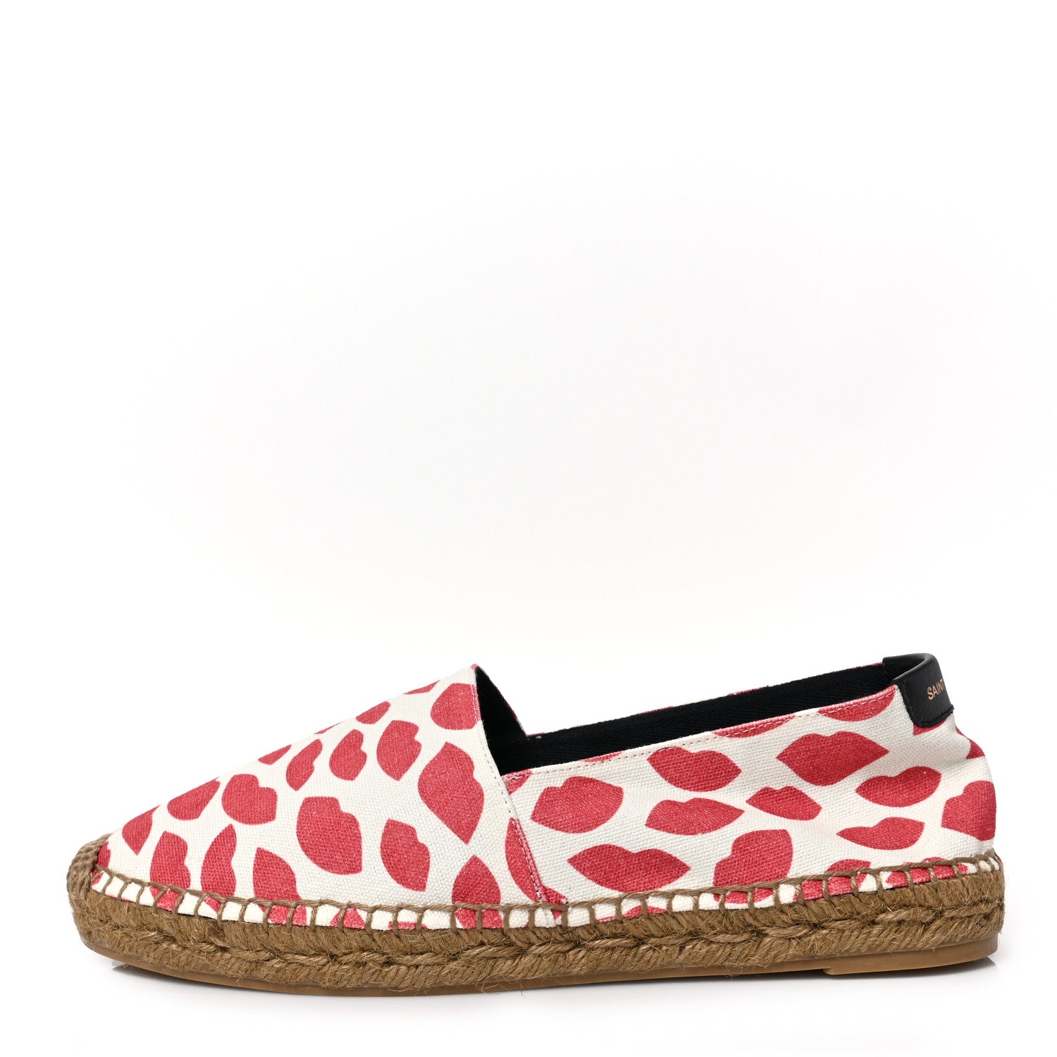 Saint Laurent Lip Print Canvas Espadrilles 39 Bianco Rosso Black 1 of 9
