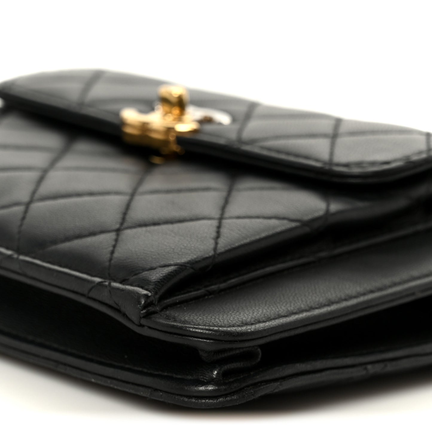 Lambskin Quilted Square Front Pocket Clutch With Chain Black