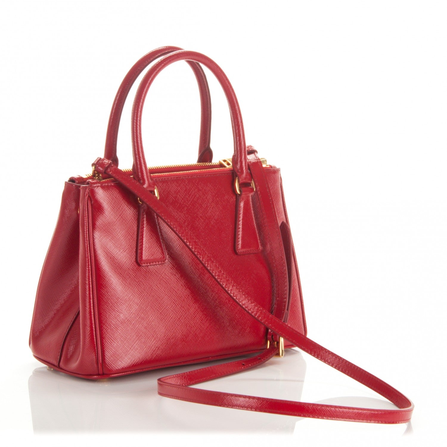 Prada Saffiano Vernice Small Galleria Double Zip Tote Rosso 3 of 7