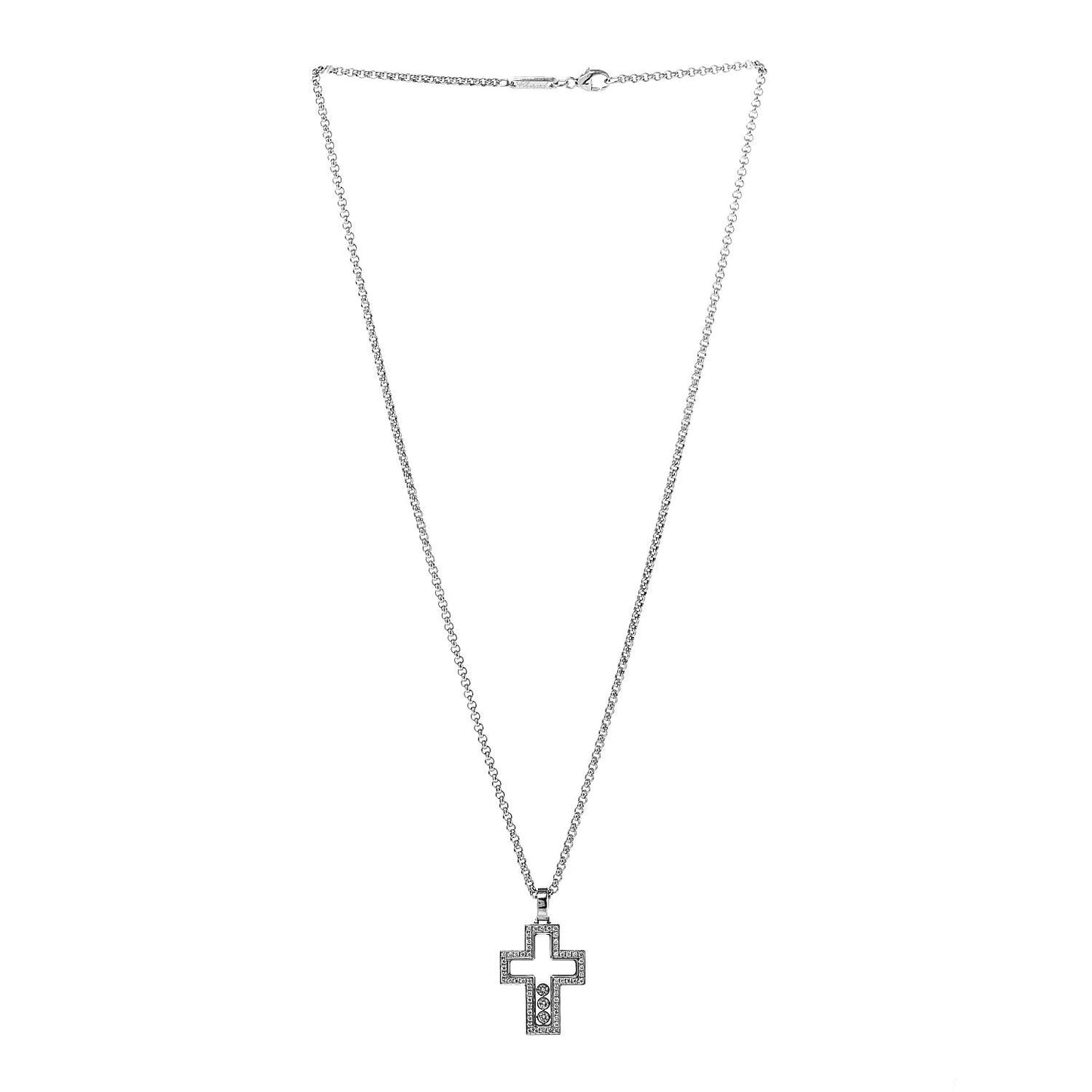 18K White Gold Diamond Happy Diamonds Cross Pendant Necklace