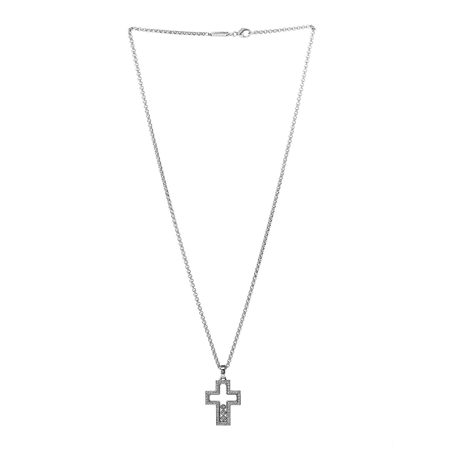 Chopard 18K White Gold Diamond Happy Diamonds Cross Pendant Necklace 3 of 7