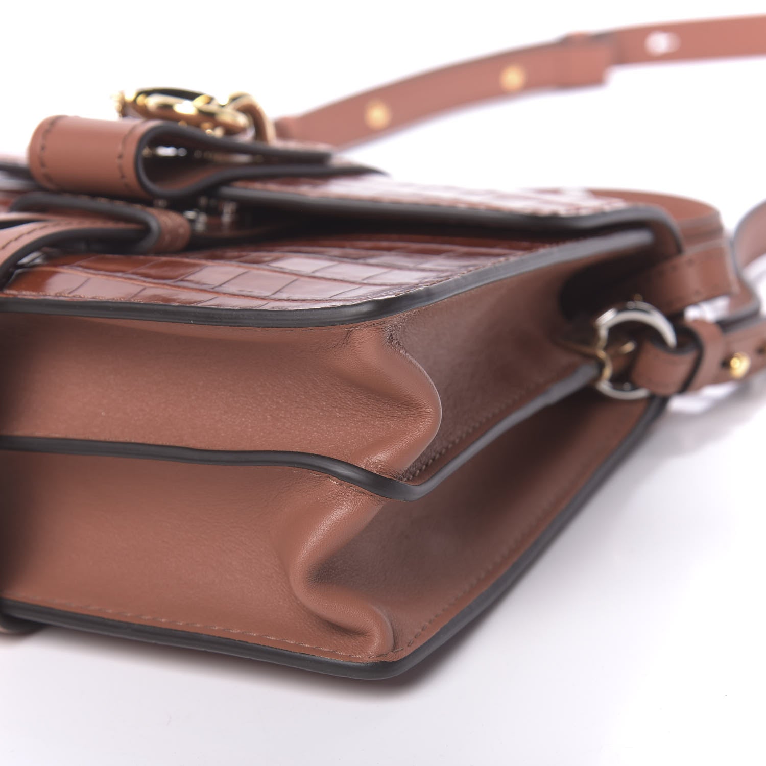 Chloe Calfskin Crocodile Embossed Small Aby Day Shoulder Bag Chestnut Brown 10 of 10