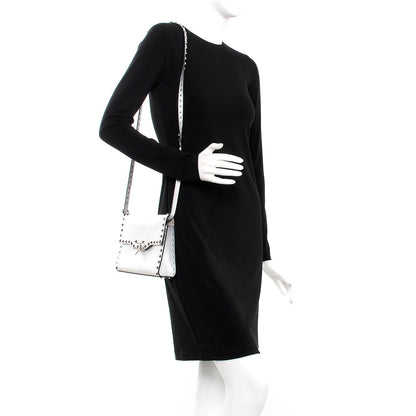 Valentino Garavani Metallic Pebbled Calfskin Medium Rockstud Flip Lock Crossbody Bag Silver 2 of 6