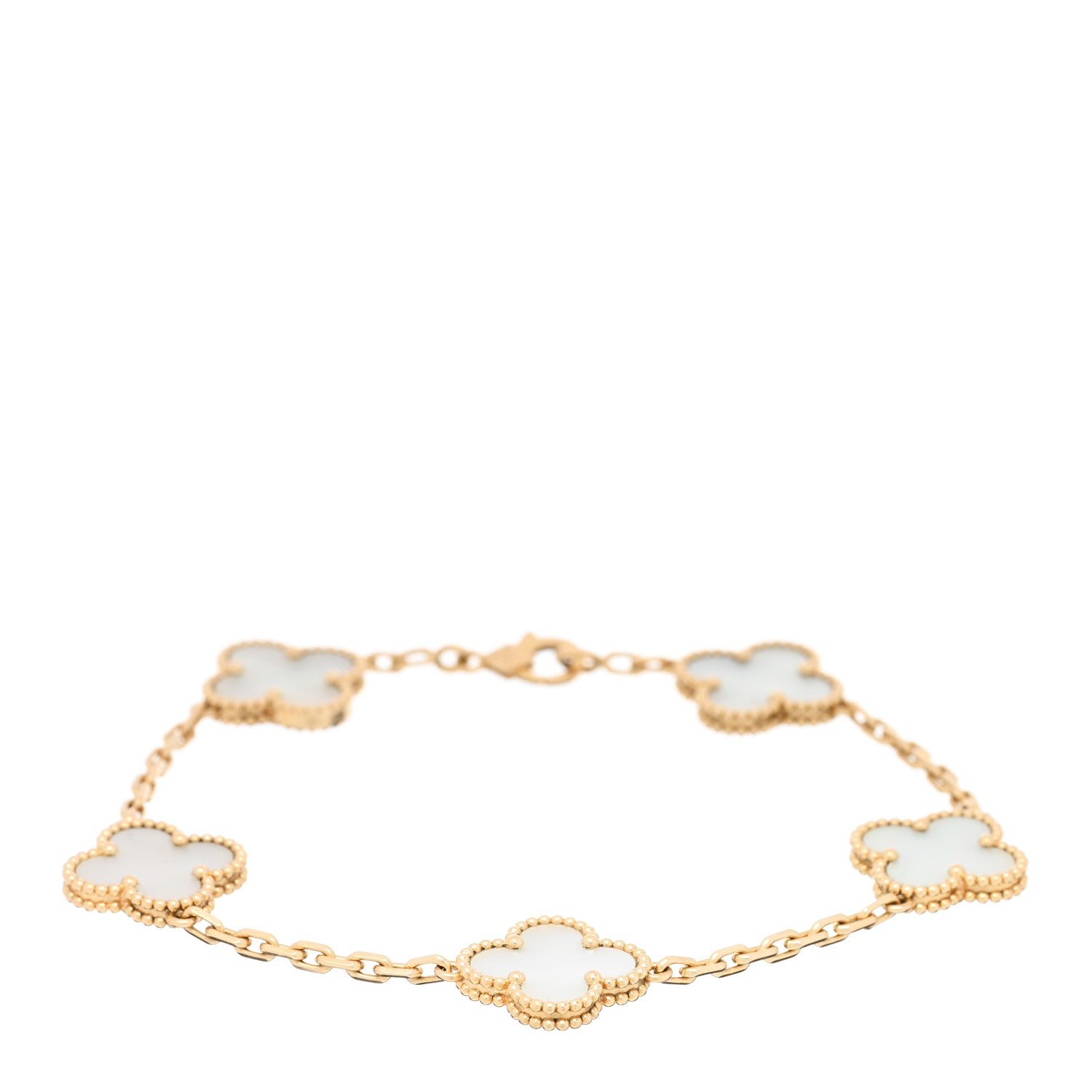 Van Cleef & Arpels 18K Yellow Gold Mother of Pearl 5 Motifs Vintage Alhambra Bracelet 1 of 4