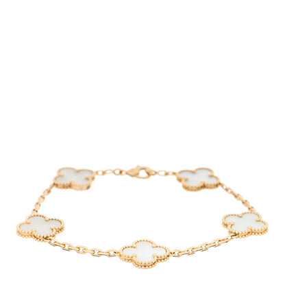 Van Cleef & Arpels 18K Yellow Gold Mother of Pearl 5 Motifs Vintage Alhambra Bracelet 1 of 4