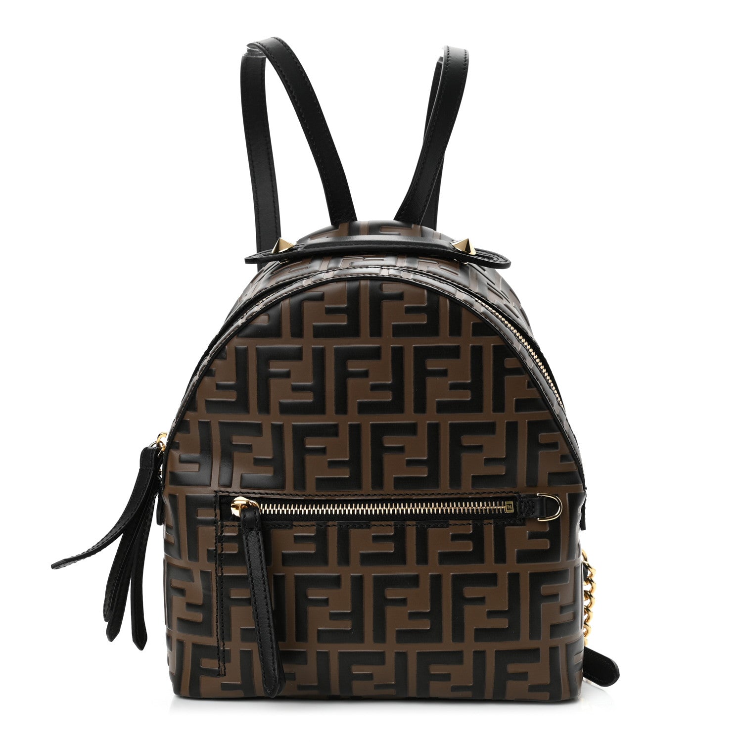 Fendi Vitello Bi-Color FF 1974 Embossed Mini Backpack Maya Black 1 of 10