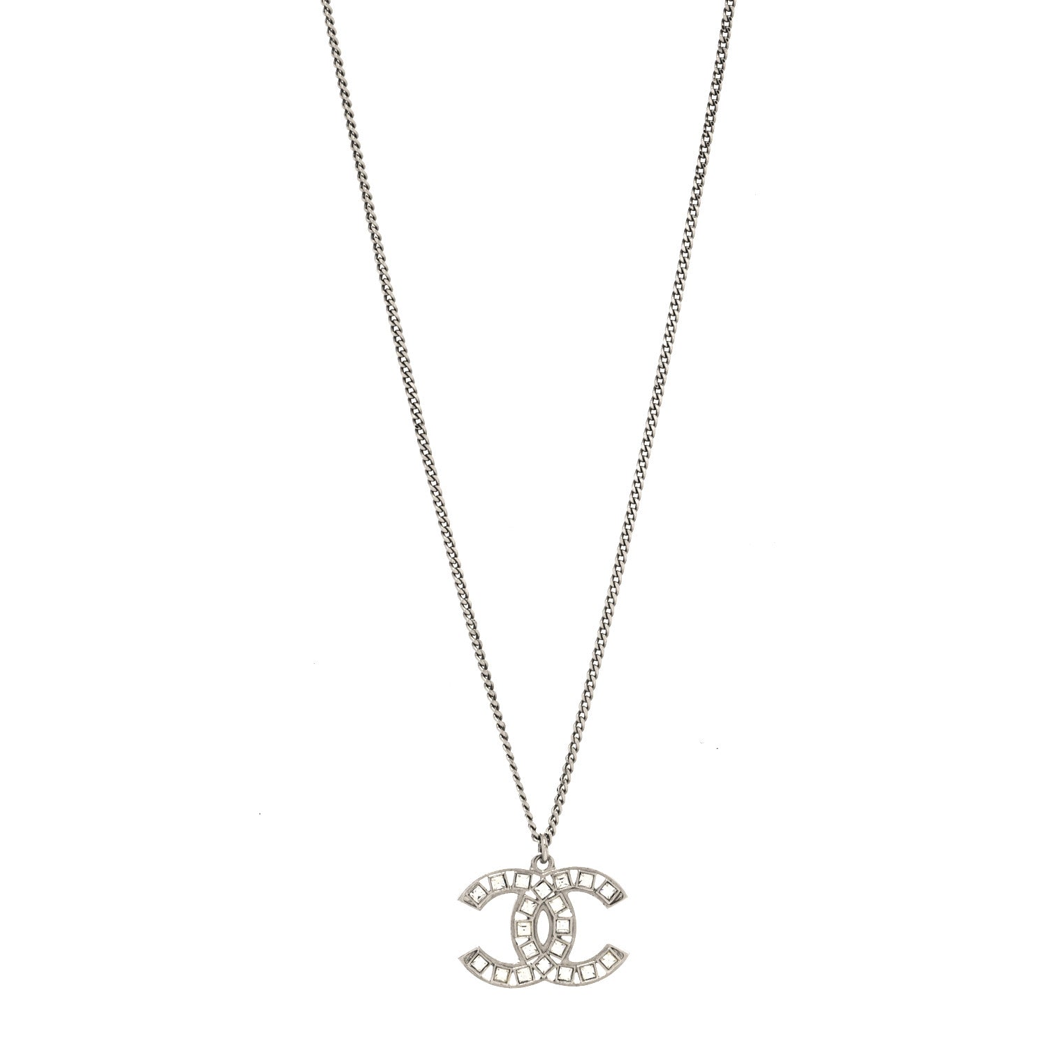 Chanel Baguette Crystal CC Necklace Silver 1 of 5
