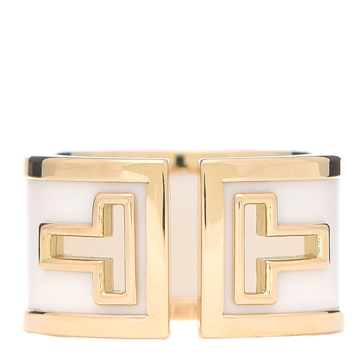 18K Yellow Gold White Ceramic T Cutout Ring 49 5