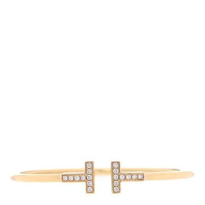 Tiffany 18K Yellow Gold Diamond T Wire Bracelet 1 of 5