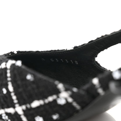 Chanel Tweed Sequins Corduroy Cap Toe CC Slingback Pumps 38 Black White 8 of 14