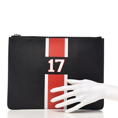 Givenchy Calfskin Striped Large Zip Pouch Black 2 of 9