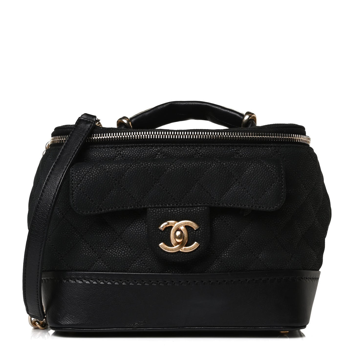 Iridescent Grained Calfskin Quilted Globe Trotter Vanity Case Black