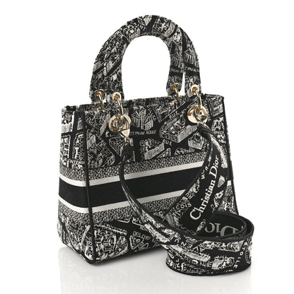 Christian Dior Canvas Embroidered Medium Plan de Paris Lady D-Lite Black White 3 of 8