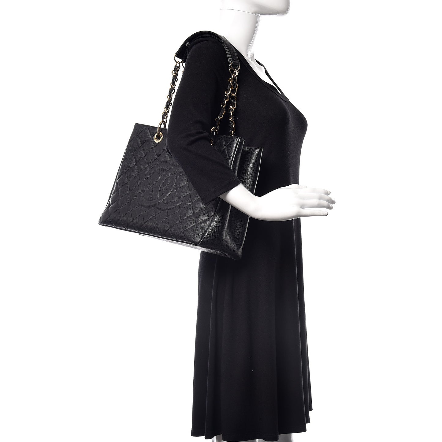 Caviar Quilted Grand Shopping Tote GST Black