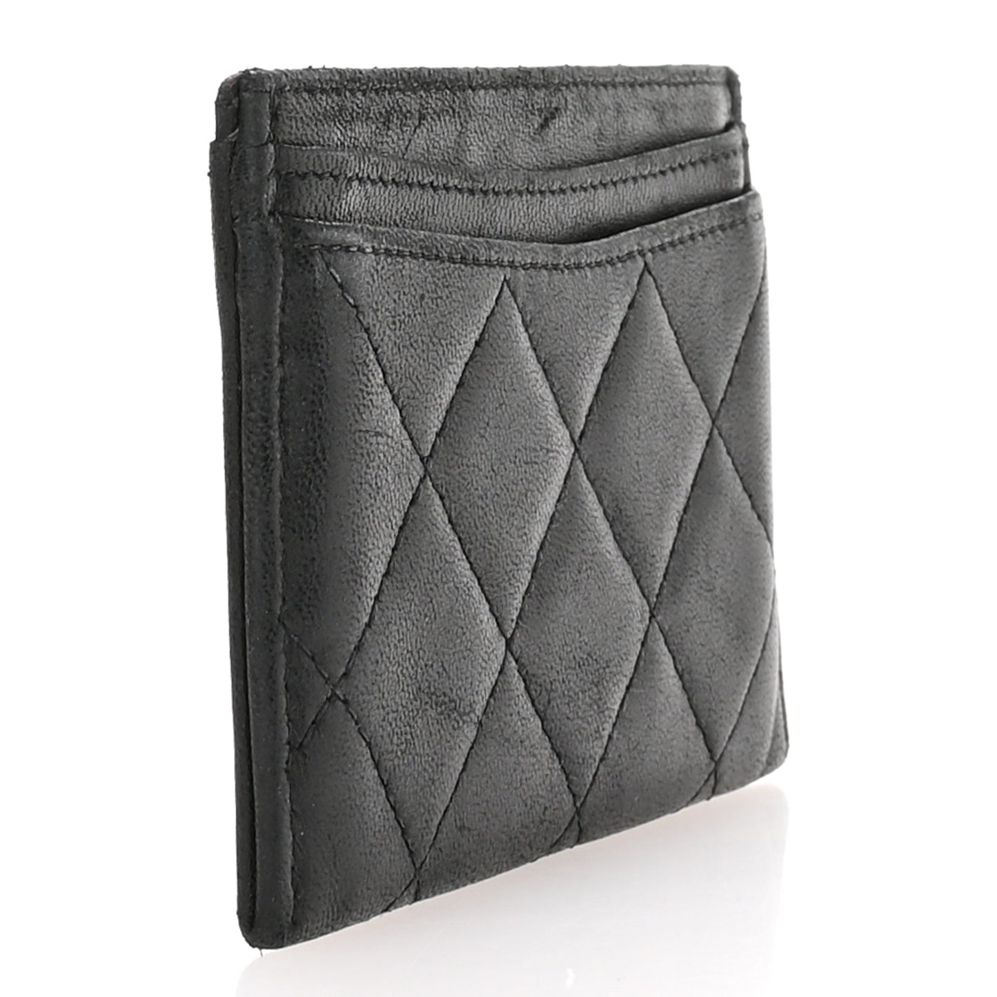 Lambskin Quilted Card Holder Black