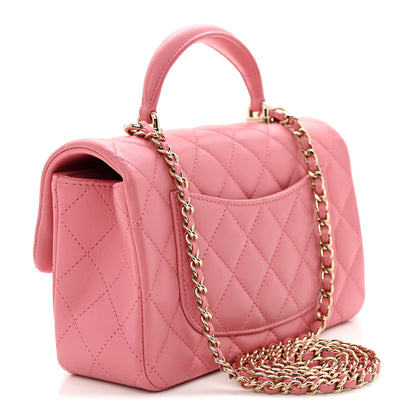 Chanel Lambskin Quilted Mini Top Handle Rectangular Flap Dark Pink 3 of 10